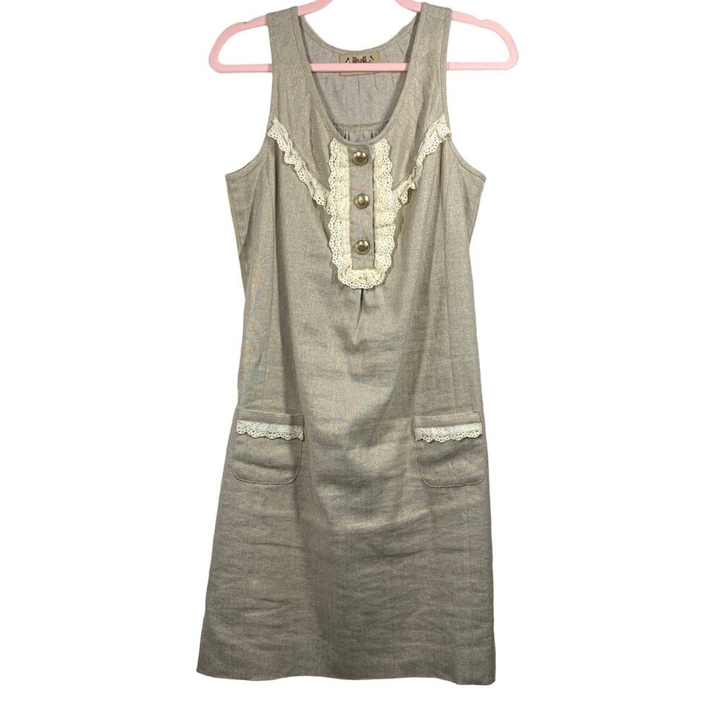 JUICY COUTURE Beige Gold Shimmer Button Lace Sleeveless Mini Dress Size 6